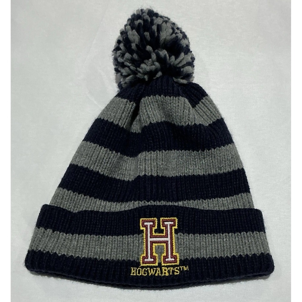 Harry Potter Hogwarts Knit Beanie Hat Youth One Size Gray Striped Winter